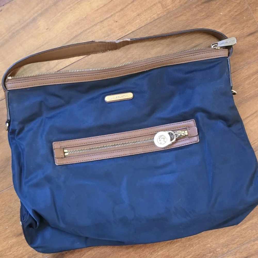 Michael Kors Dark Blue and Tan Accent Tote Bag